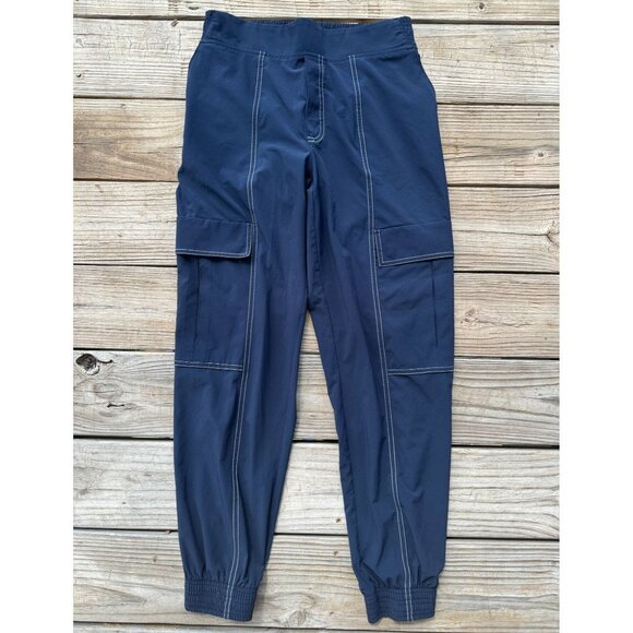 ATHLETA CHELSEA UTILITY JOGGER Sz‎ 2 Navy Stretch Cargo Zip Pocket Pull On Pants - Picture 3 of 10